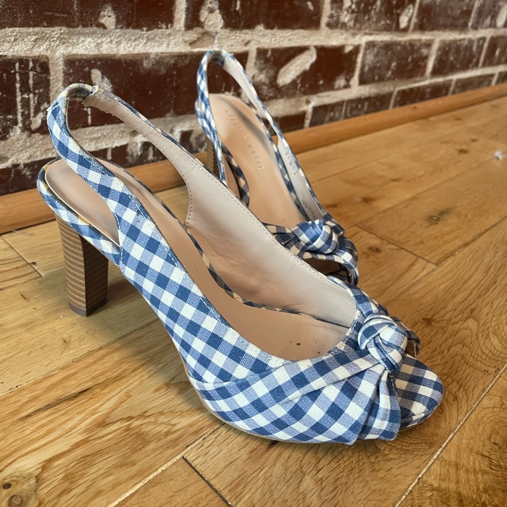 Kelly & Katie heels with Plaid Pattern and Block Wood Heel